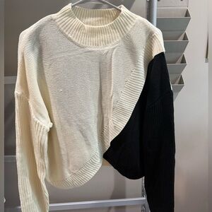 SHEIN Two-Tone Cowl Neck Sweater - Cream and Black